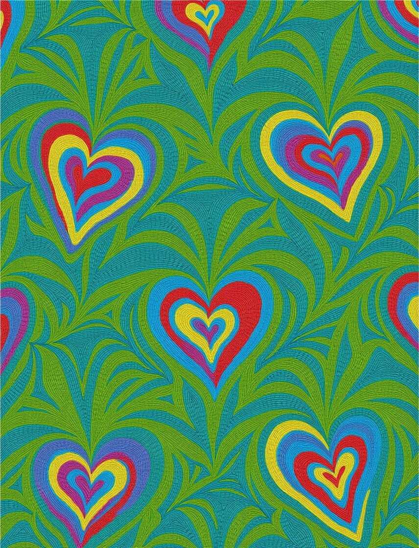 Retro Swirling Hearts Teal Green Rug