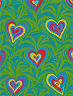 Retro Swirling Hearts Teal Green Rug