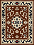 Ornate Brown Ivory Dark Navy Medallion Rug