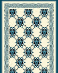 Cream Blue Art Deco Repeating Floral Rug