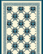 Cream Blue Art Deco Repeating Floral Rug