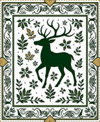 Forest Green Deer With Leafy Border Rug