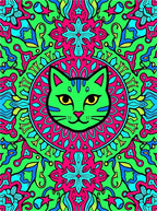 Vibrant Neon Green Cat Medallion Rug