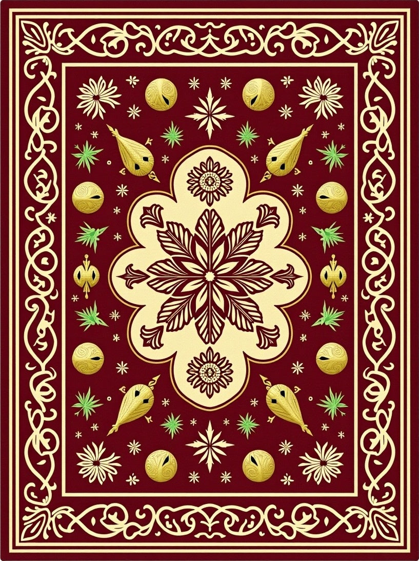 Crimson Gold Floral Medallion Brocade Rug