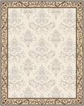 Ornate Beige Damask Scroll Border Rug