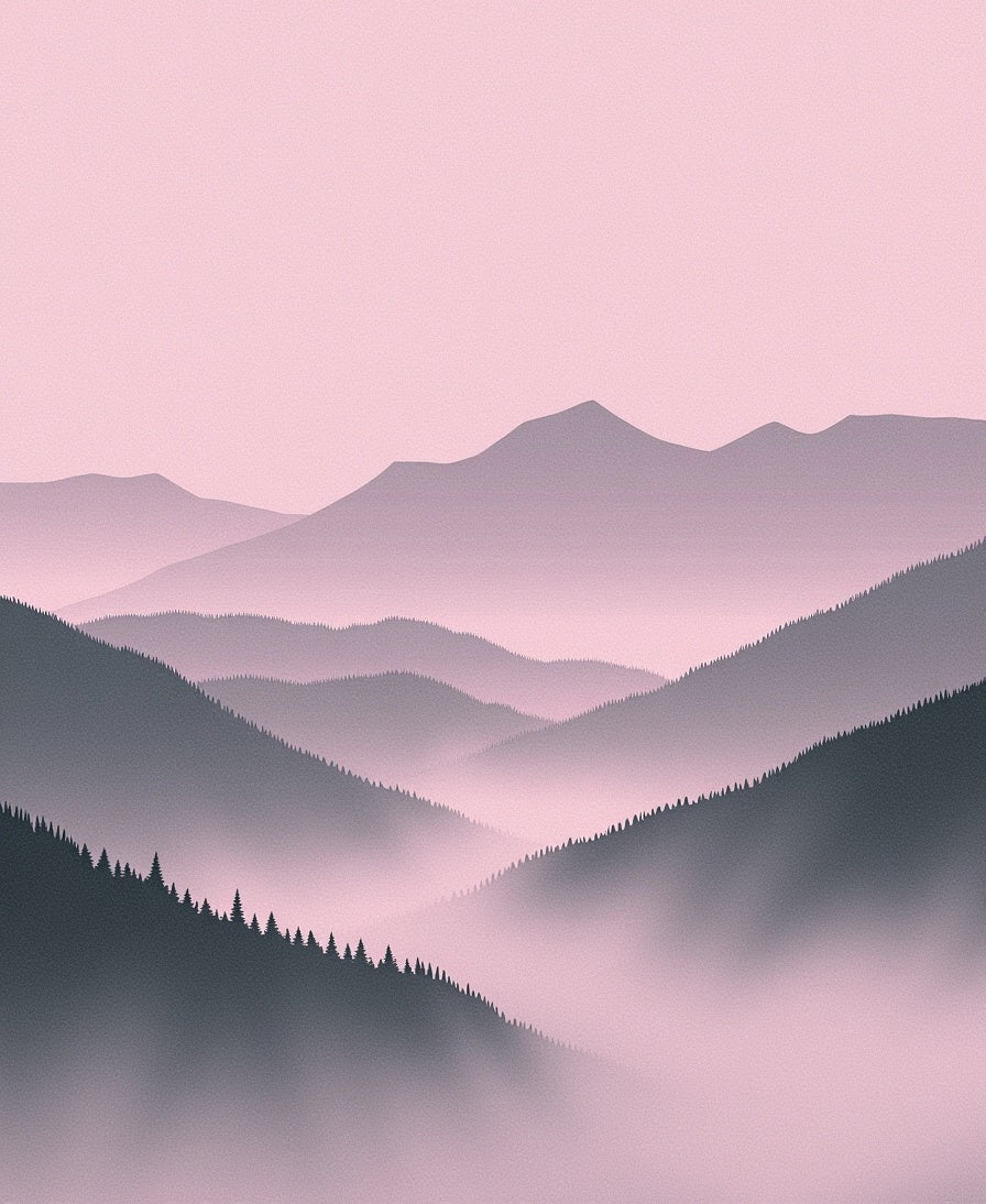 Misty Pink Mountain Horizon Landscape Rug