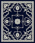 Elegant Navy Cream Floral Medallion Rug