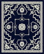 Elegant Navy Cream Floral Medallion Rug
