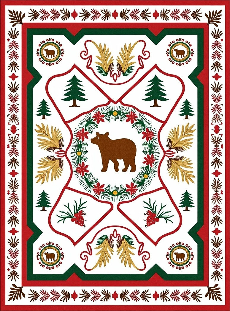 Woodland Bear Festive Wreath Rug