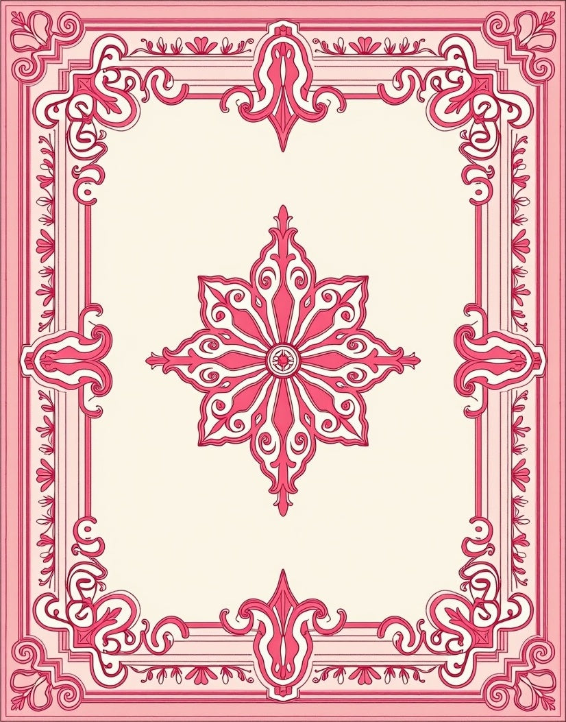 Ornate Pink Blossom Frame Rug