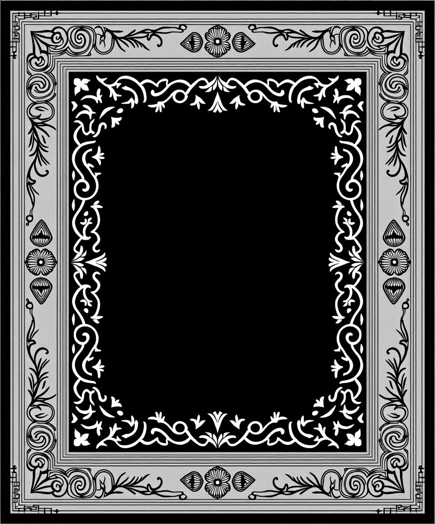 Elegant Black Gray Floral Scroll Rug