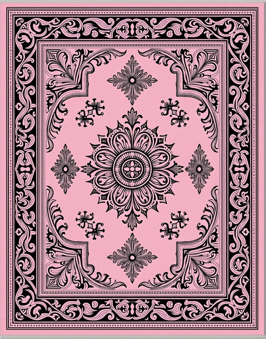 Embellished Pink Floral Medallion Rug