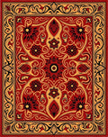 Crimson and Gold Floral Symmetry Rug