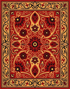 Crimson and Gold Floral Symmetry Rug