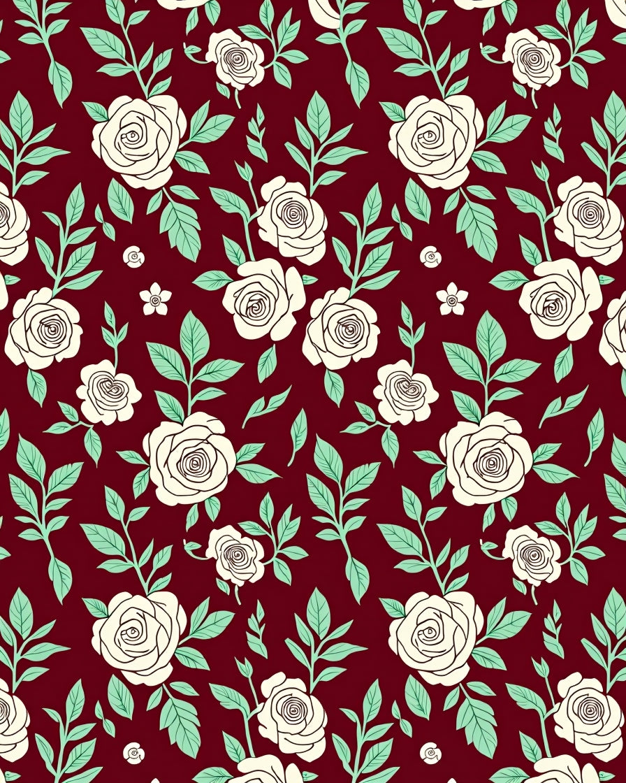 Burgundy Cream Rose Botanical Garden Rug