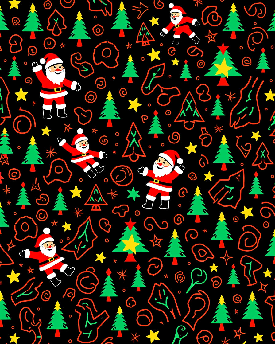 Festive Santa Claus Christmas Trees Star Rug