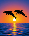 Jumping Dolphins Vivid Sunset Ocean Reflection Rug