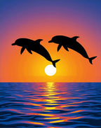 Jumping Dolphins Vivid Sunset Ocean Reflection Rug