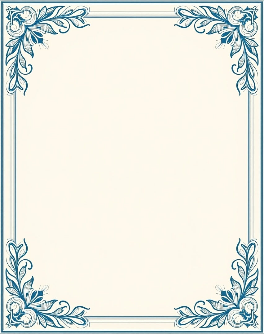 Classic Blue Floral Corner Border Rug