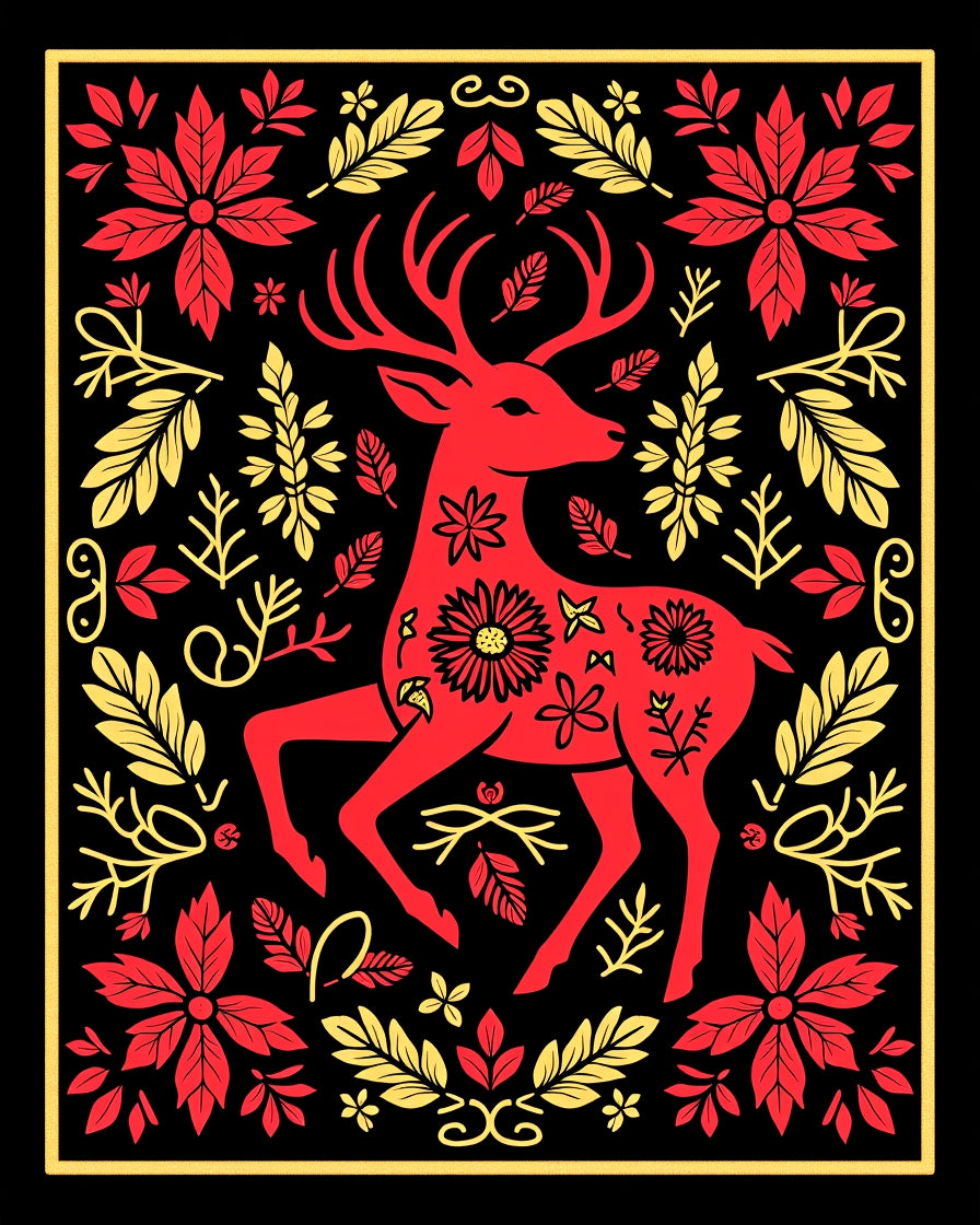 Crimson Deer Floral Surround Rug