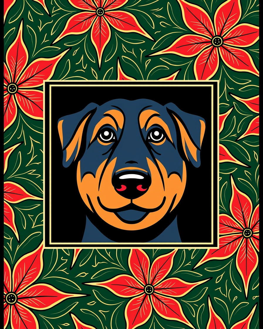 Bold Rottweiler Floral Frame Rug