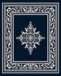 Classic Navy White Ornamental Medallion Rug