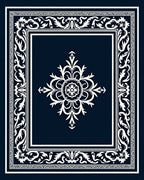 Classic Navy White Ornamental Medallion Rug