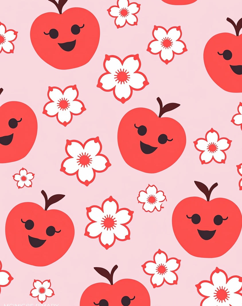 Happy Red Apples and Flowers Rug