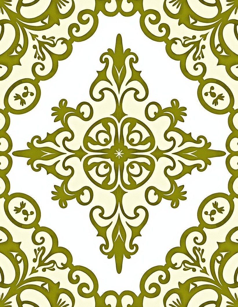 Olive Green Baroque Scroll Medallion Rug