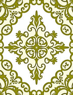 Olive Green Baroque Scroll Medallion Rug