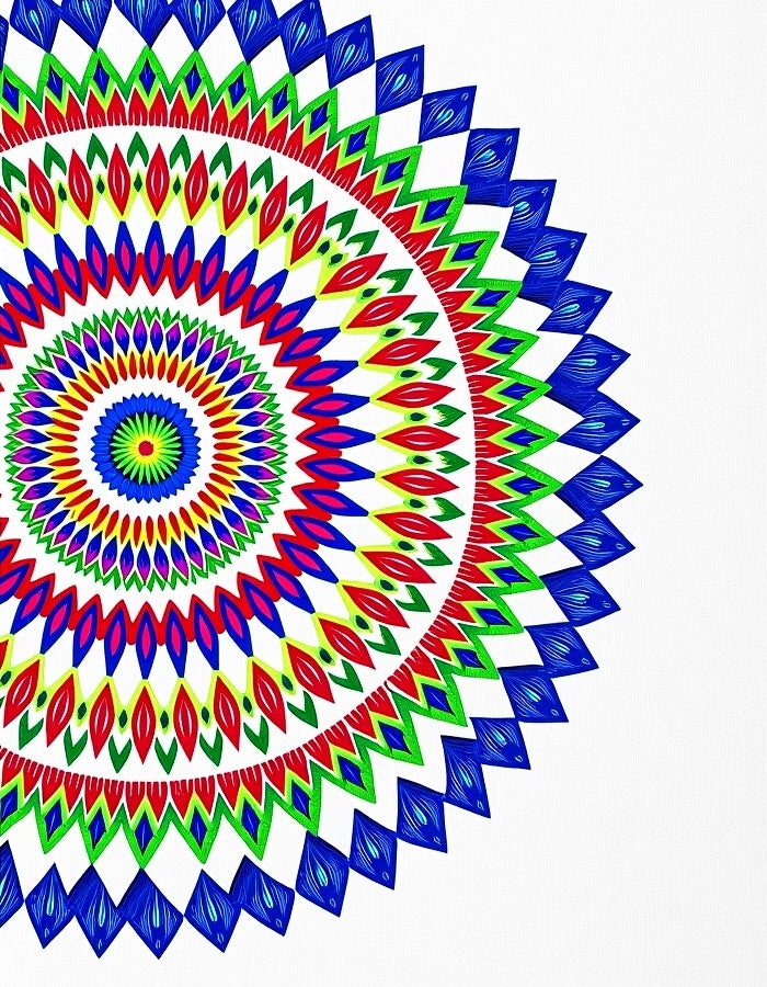 Vibrant Rainbow Ringed Mandala Rug
