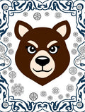 Charming Brown Bear With Snowflakes Border Rug