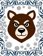 Charming Brown Bear With Snowflakes Border Rug