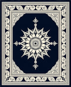 Navy Cream Intricate Floral Medallion Rug