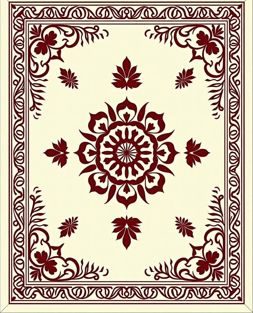 Crimson Ornate Floral Centerpiece Rug