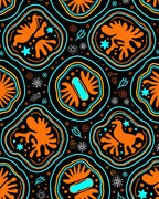 Bold Orange Folk Mythological Animals Rug