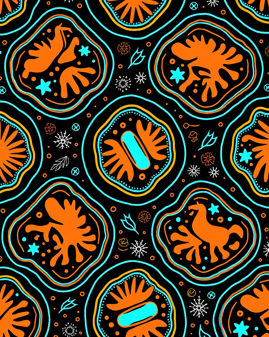 Bold Orange Folk Mythological Animals Rug