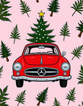 Red Vintage Car Christmas Tree Collection Rug