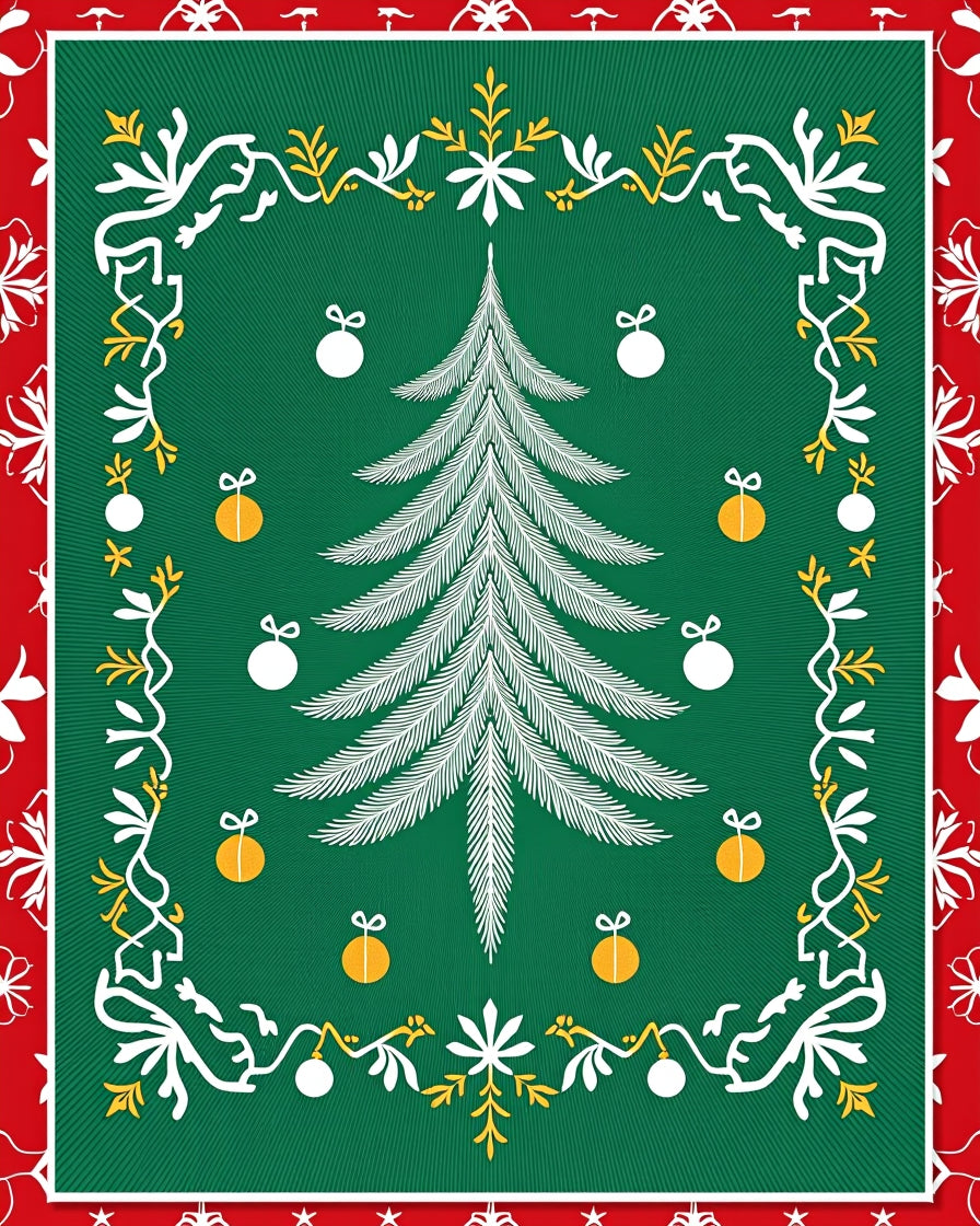 Green White Christmas Tree Ornaments Rug