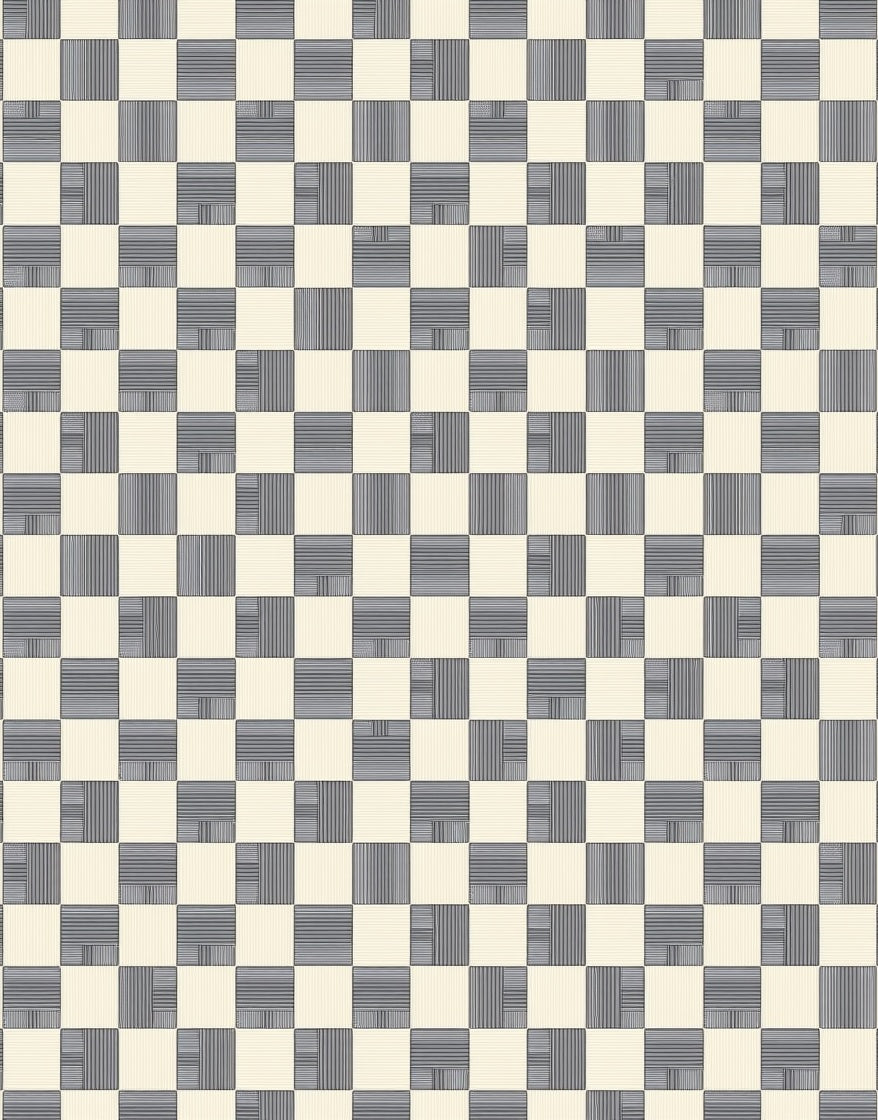 Checkerboard Ivory Gray Line Work Rug
