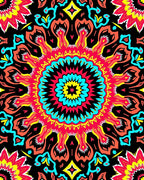 Vibrant Crimson Teal Sunburst Mandala Rug