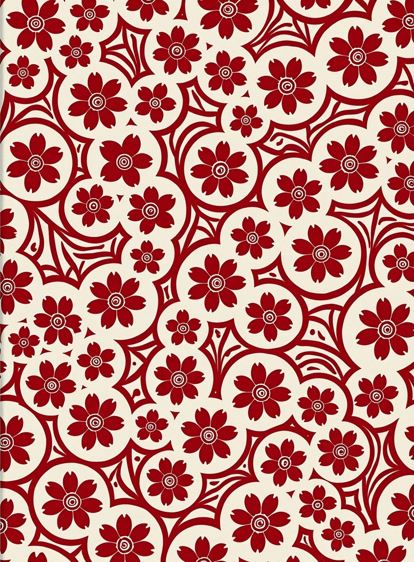 Crimson Floral Circles Repeating Rug