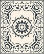 Elegant Ivory Black Floral Medallion Rug