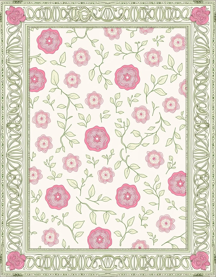 Art Nouveau Pink Rose Garden Rug