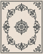 Cream Colored Floral Medallion Frame Rug