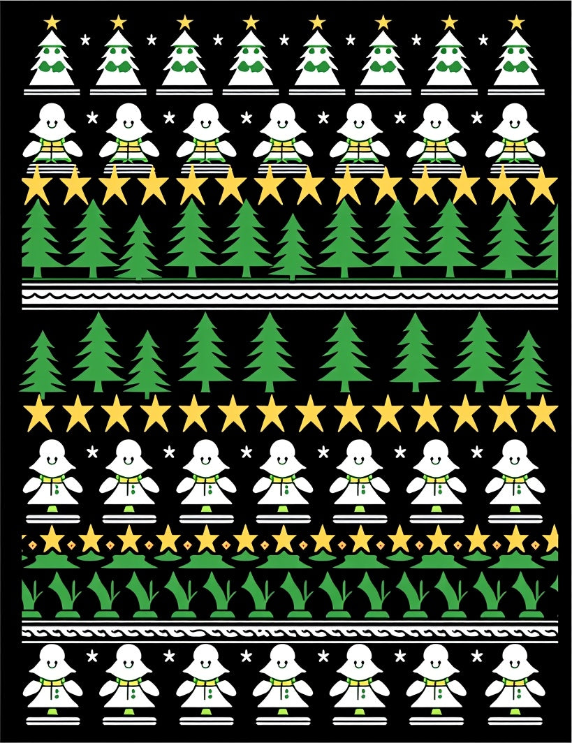 Festive Green Christmas Trees Stars Rug