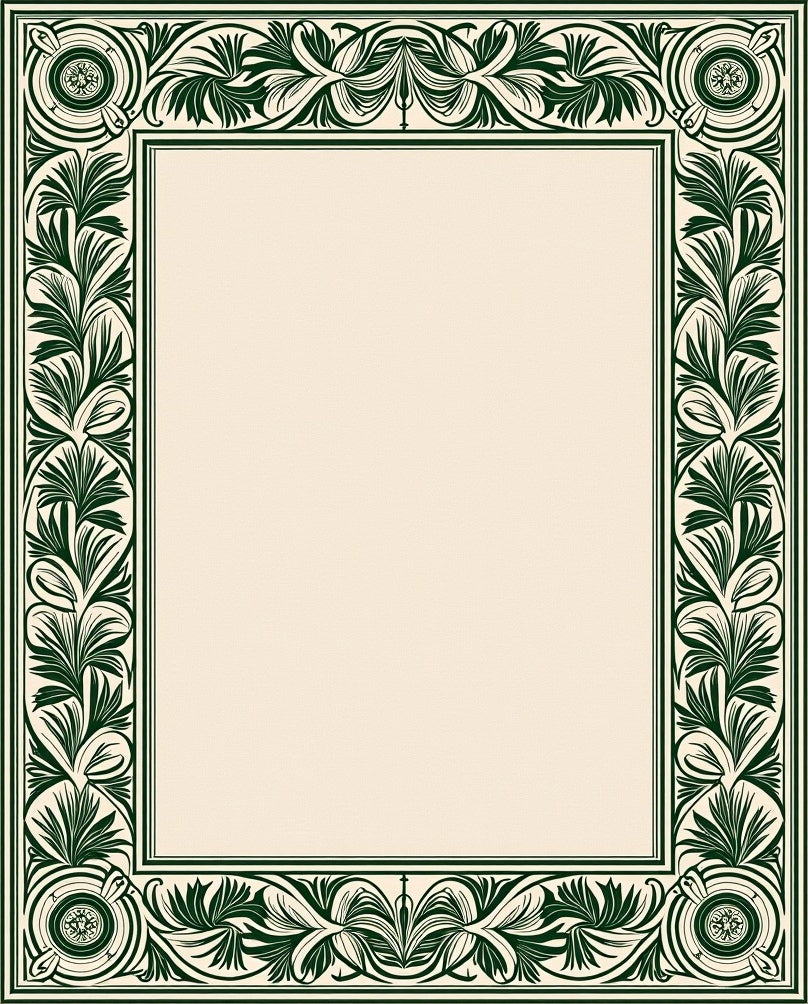 Emerald Green Vintage Floral Border Rug