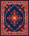 Royal Blue Red Floral Medallion Frame Rug