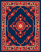 Royal Blue Red Floral Medallion Frame Rug