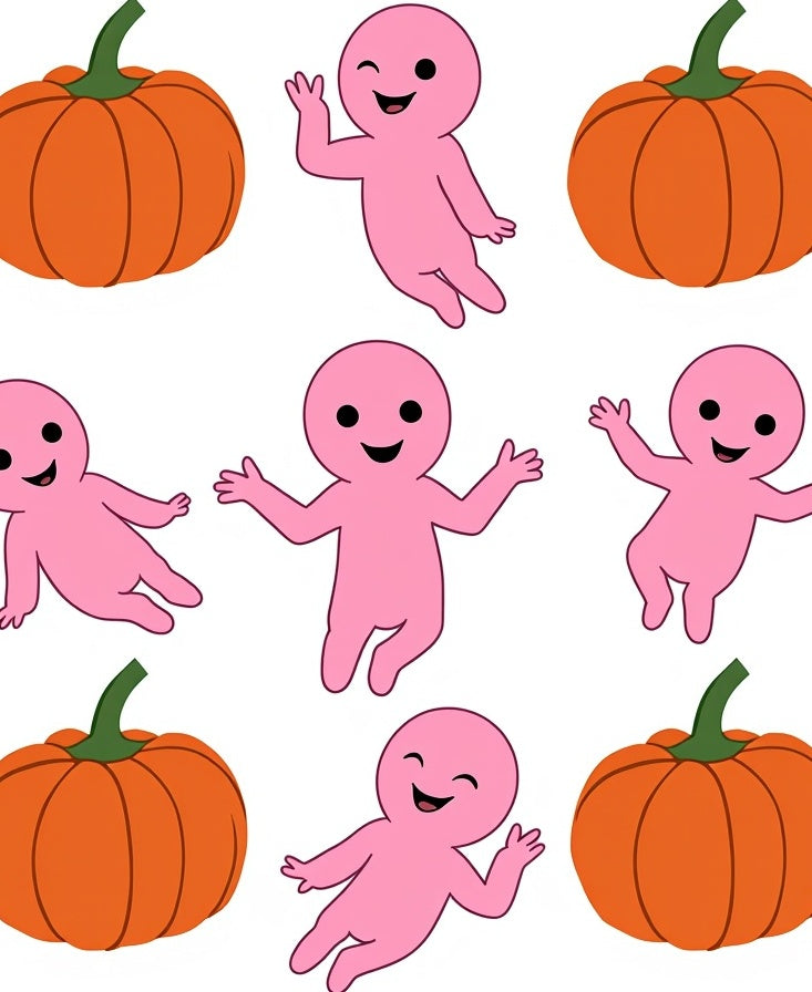 Pink Figures and Orange Pumpkins Scatter Rug